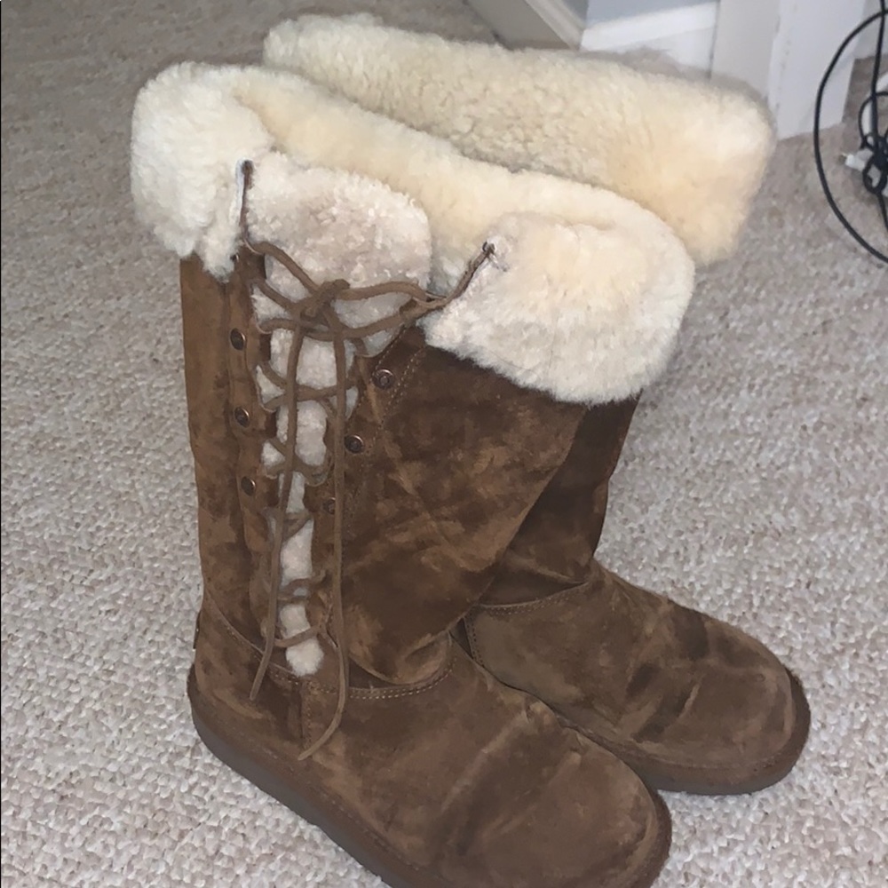 Lace Up Knee High Tan Ugg Boots (Good Shape)